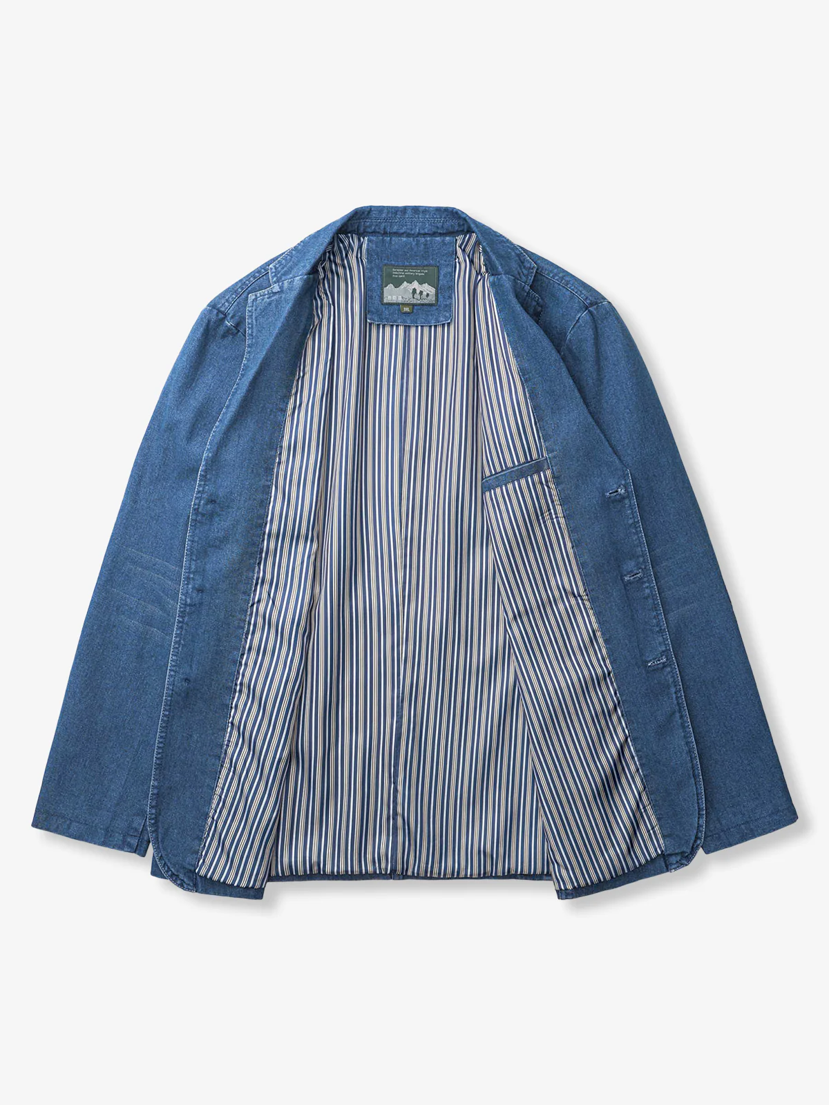 Multi-Stripe Lined Denim Blazer Jacket - Image 4