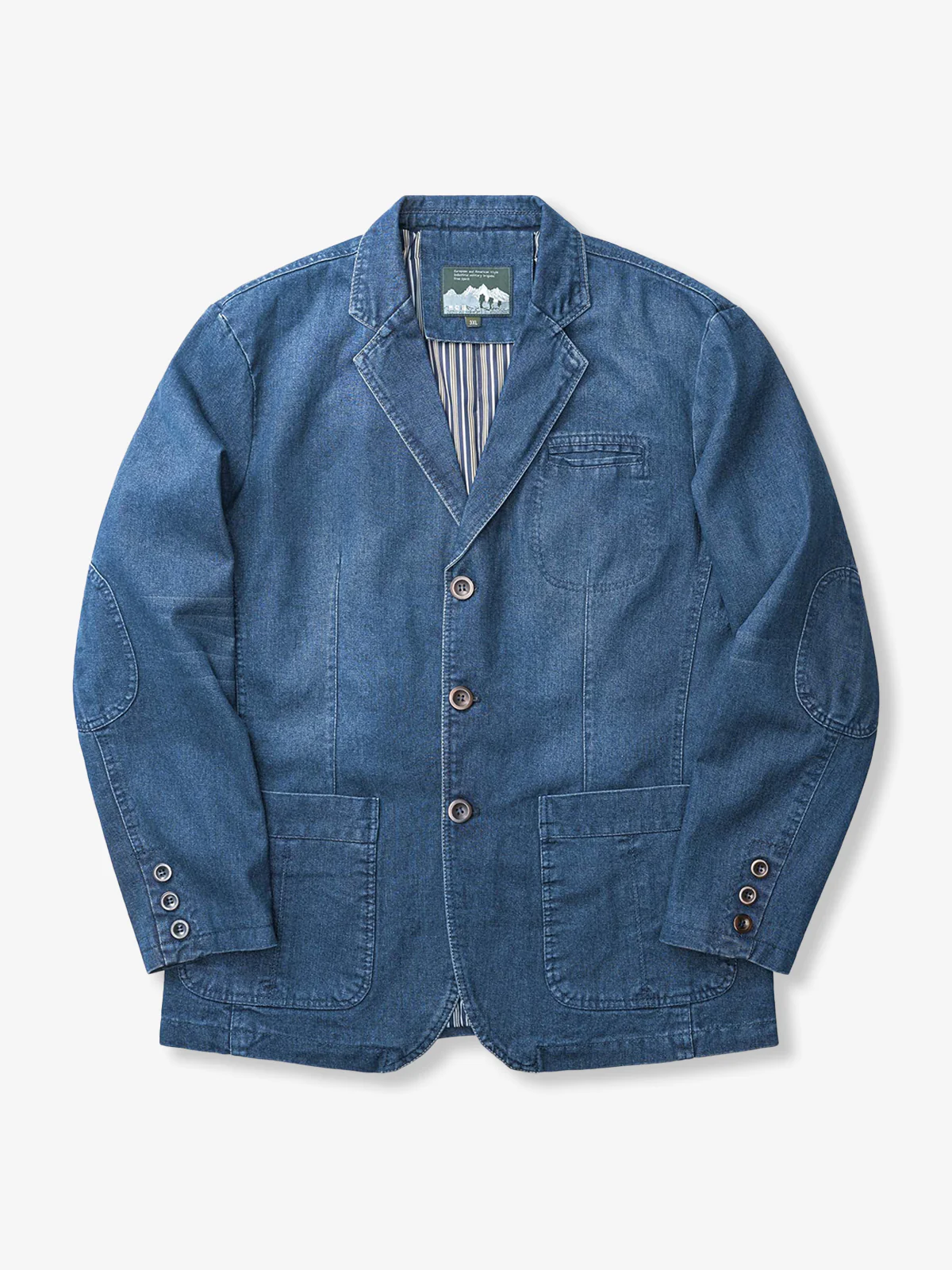 Multi-Stripe Lined Denim Blazer Jacket - Image 5