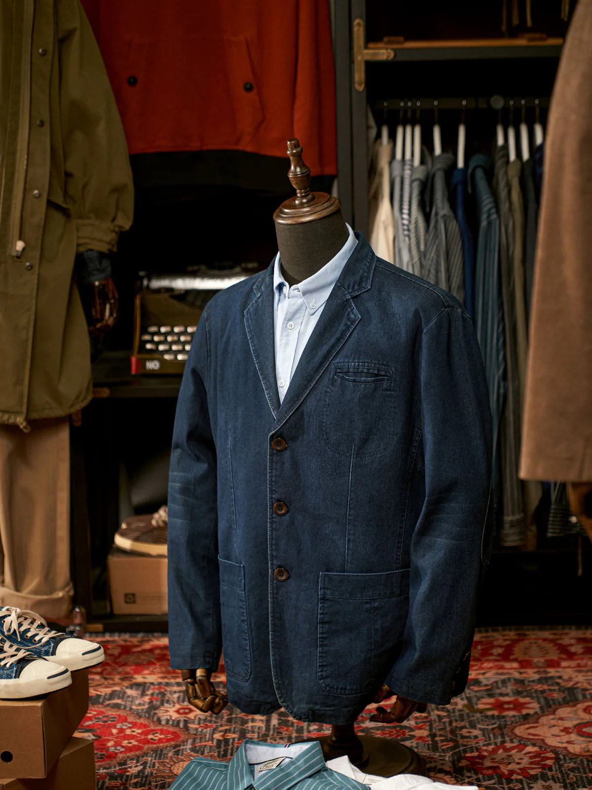 Multi-Stripe Lined Denim Blazer Jacket - Image 7