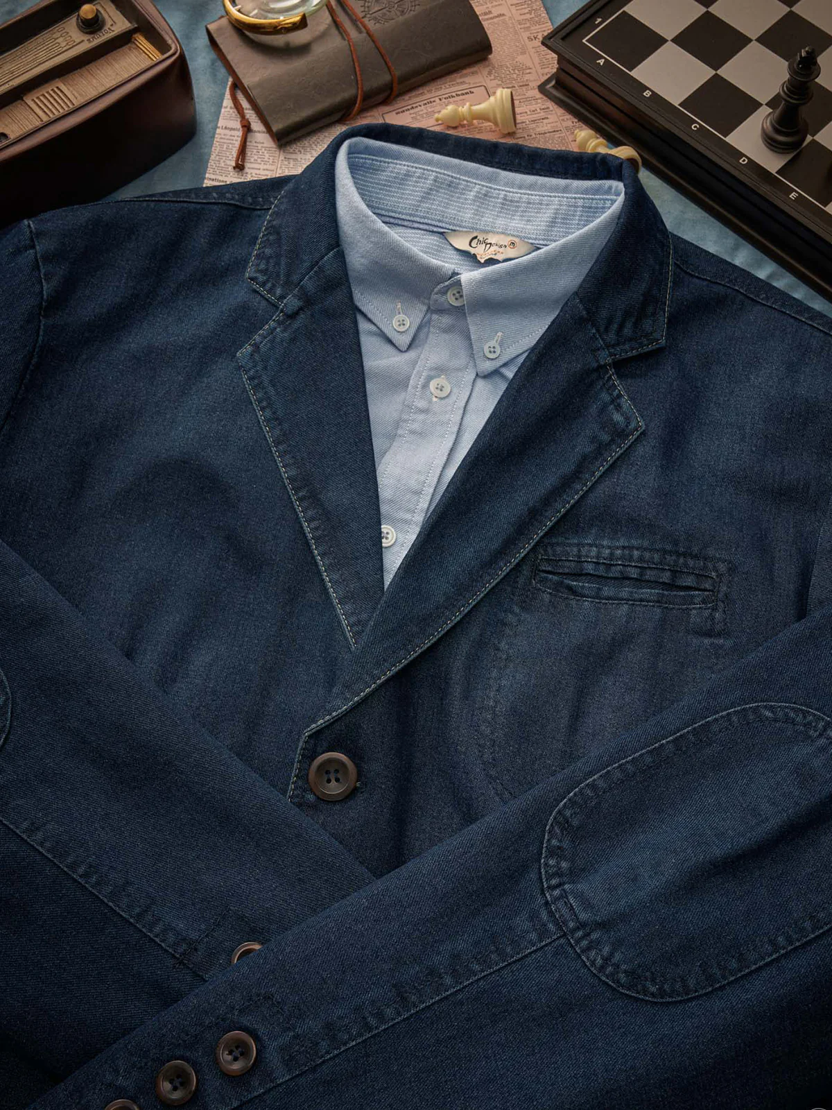 Multi-Stripe Lined Denim Blazer Jacket - Image 9