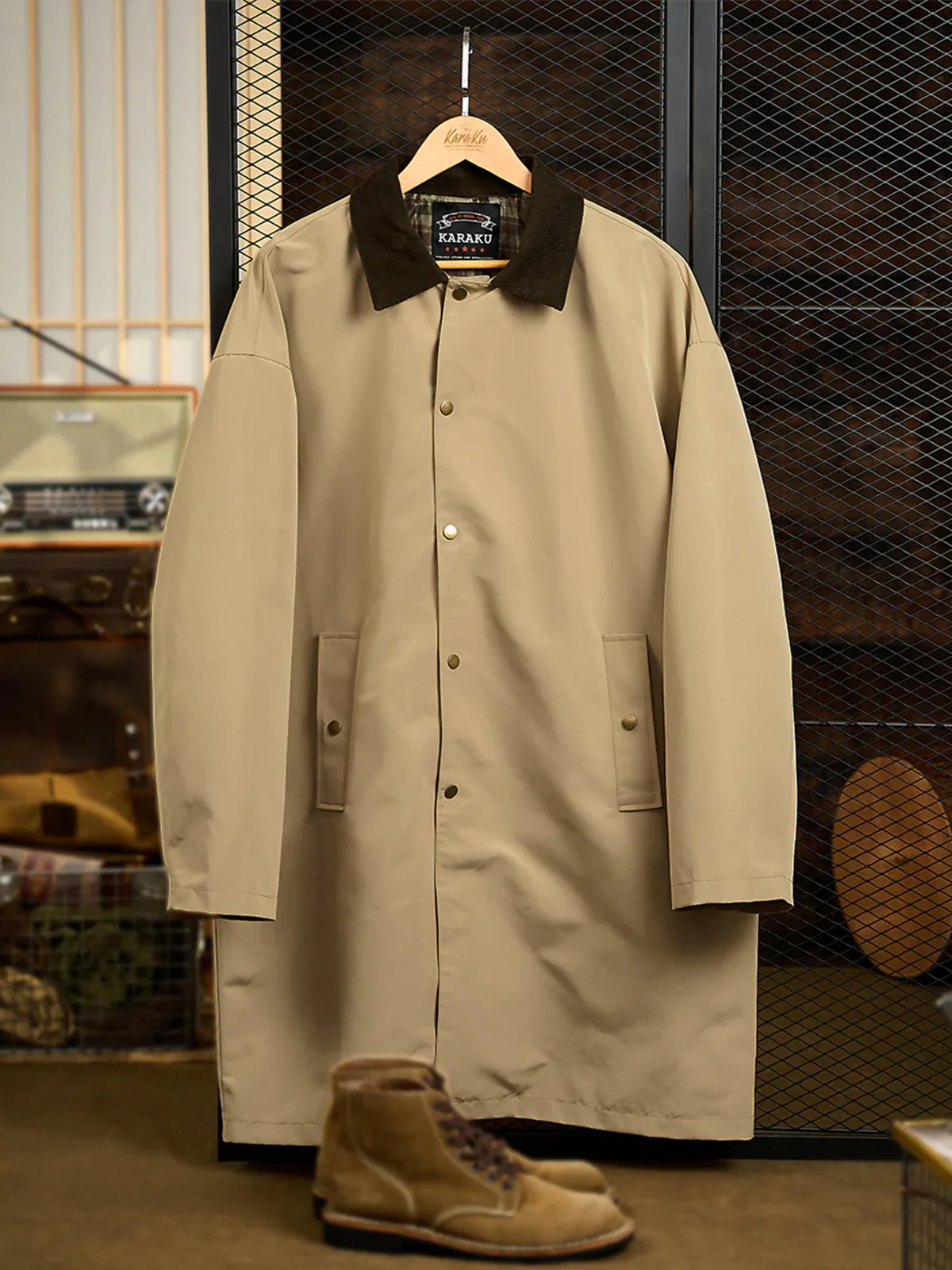Corduroy Collar Functional Balmacaan Coat - Image 3