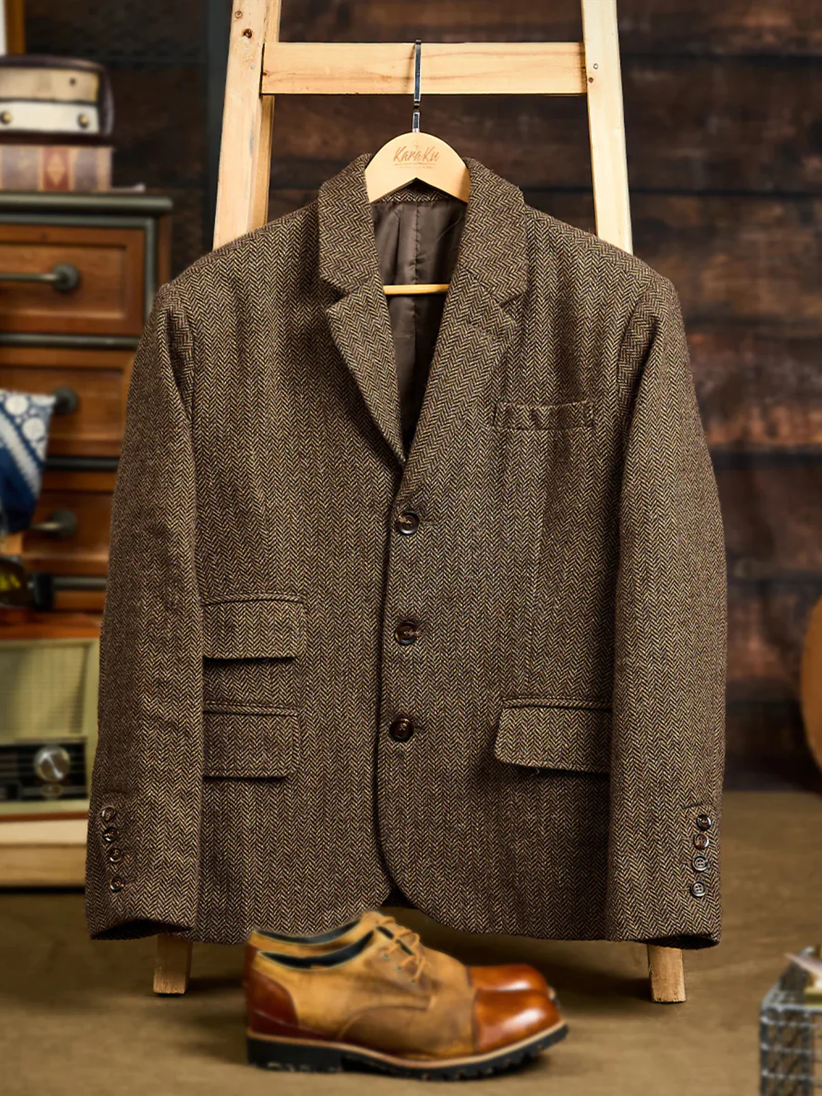 Wool-Blend Herringbone Tweed Tailored Jacket - Image 3
