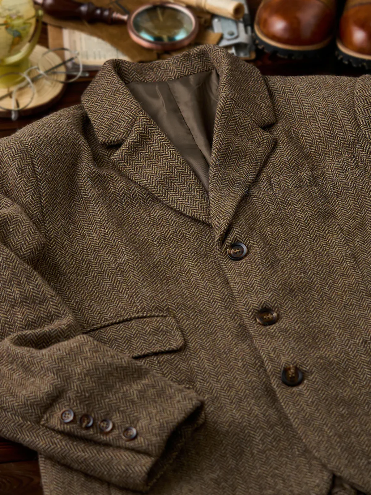 Wool-Blend Herringbone Tweed Tailored Jacket - Image 4