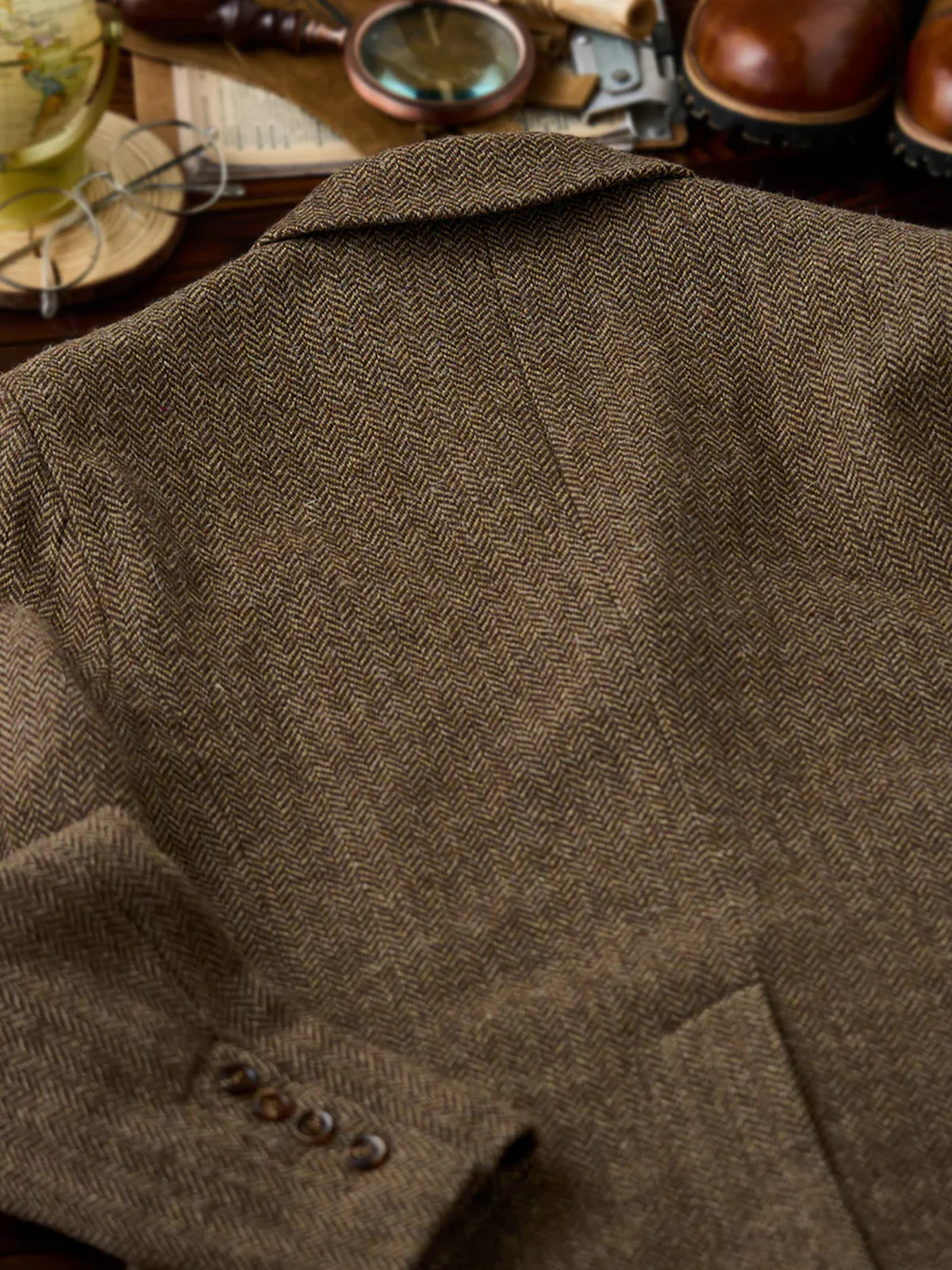 Wool-Blend Herringbone Tweed Tailored Jacket - Image 5