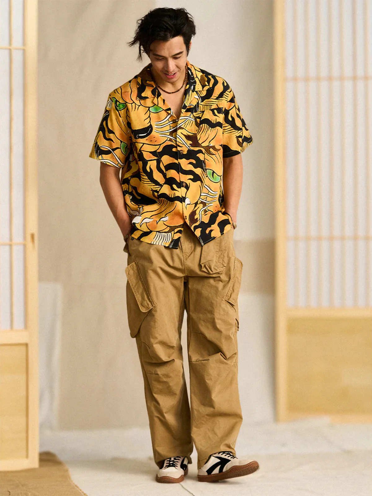 KARAKU× Ayako Ishiguro "Toranogan" All-over Print Tencel Aloha Shirt - Image 6