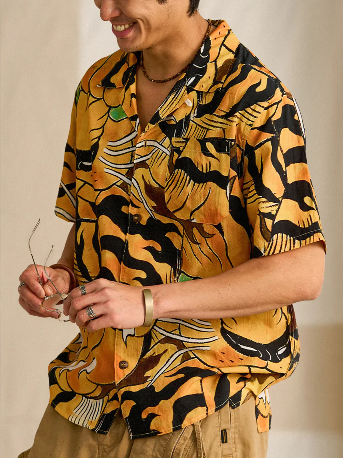 KARAKU× Ayako Ishiguro "Toranogan" All-over Print Tencel Aloha Shirt - Image 7