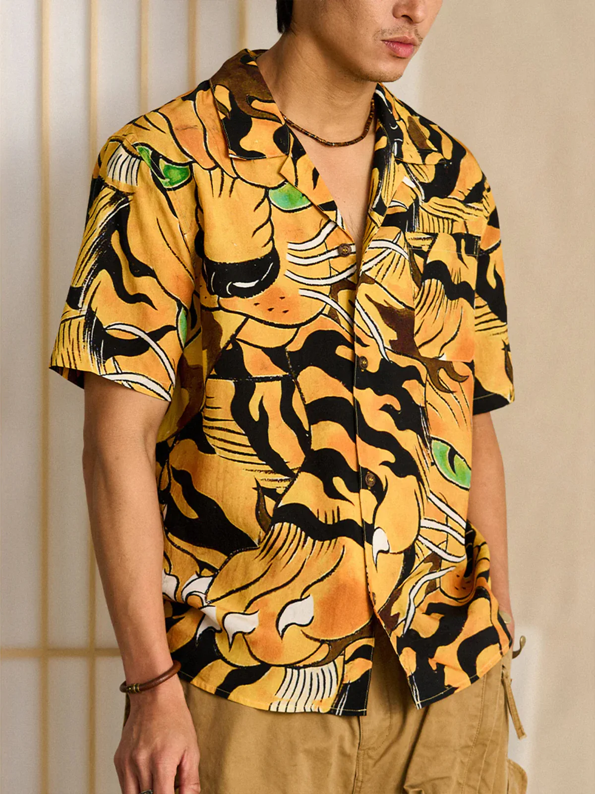KARAKU× Ayako Ishiguro "Toranogan" All-over Print Tencel Aloha Shirt - Image 8
