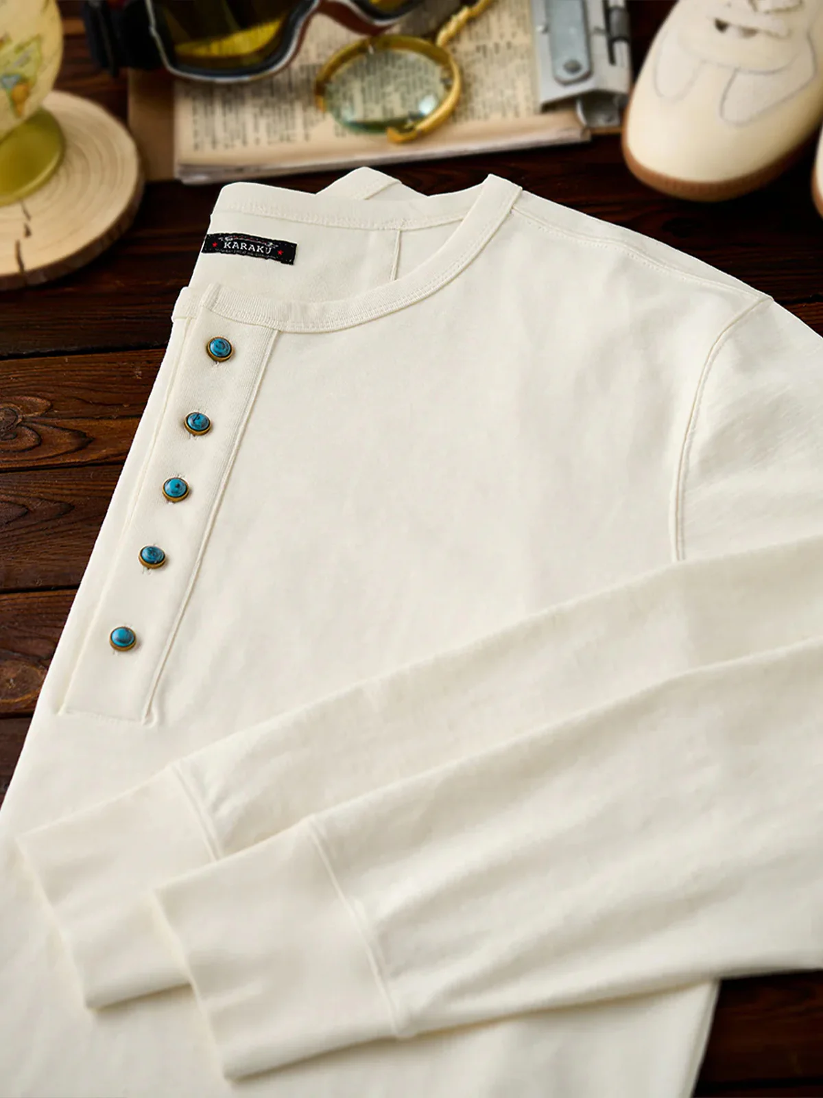 Turquoise-Style 5-Button Henley Long-Sleeve T-Shirt - Image 10
