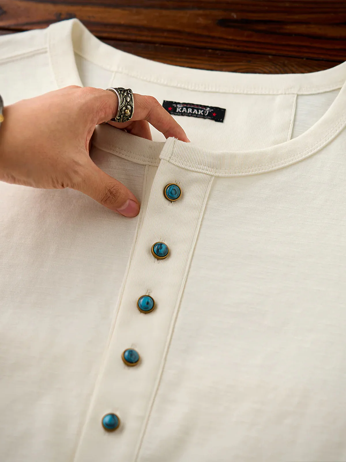 Turquoise-Style 5-Button Henley Long-Sleeve T-Shirt - Image 7