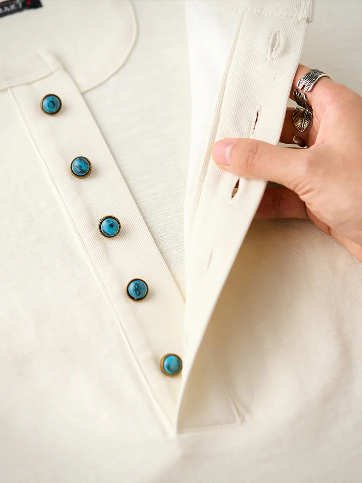 Turquoise-Style 5-Button Henley Long-Sleeve T-Shirt - Image 8