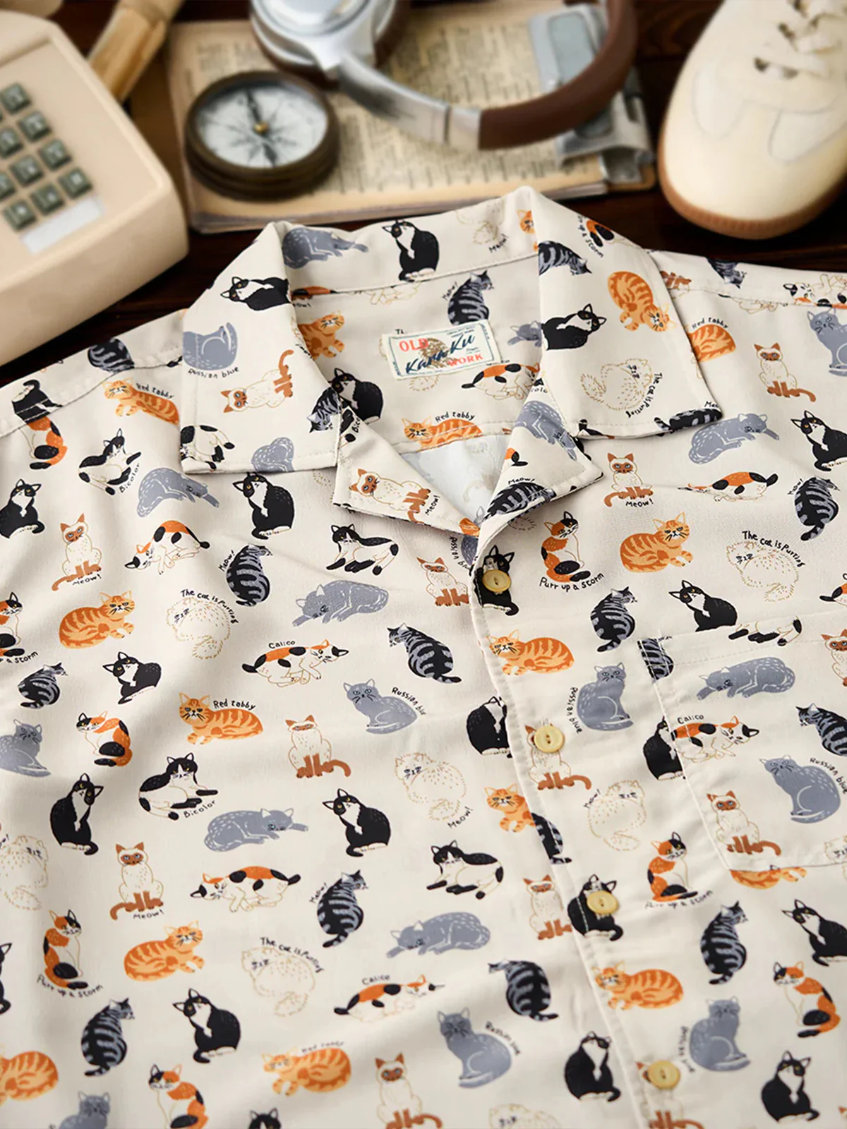 "Cat Encyclopedia" Hawaiian Camp Shirt - Image 5