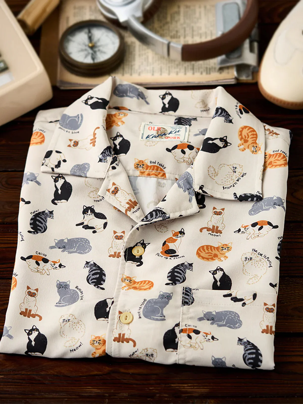 "Cat Encyclopedia" Hawaiian Camp Shirt - Image 6