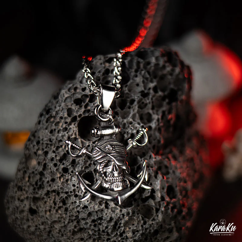 Jolly Roger Skeleton Pirate Titanium Necklace - Image 3