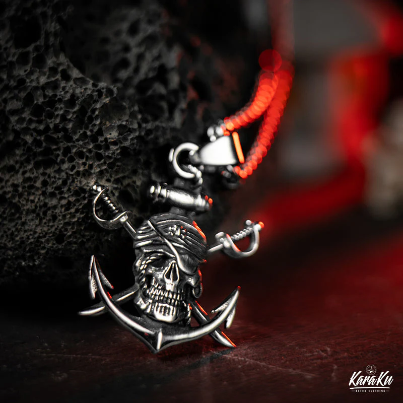 Jolly Roger Skeleton Pirate Titanium Necklace - Image 4