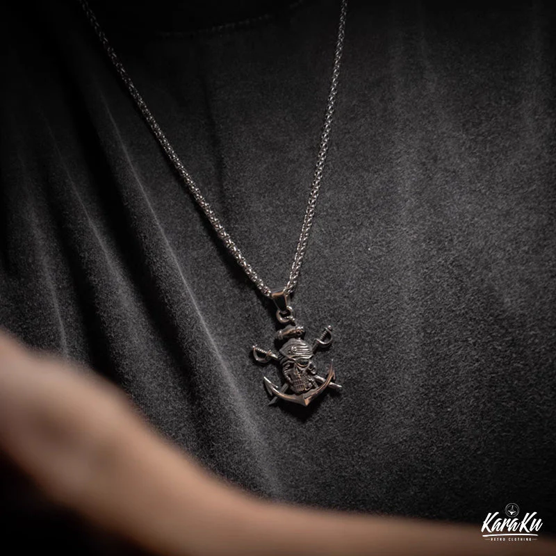 Jolly Roger Skeleton Pirate Titanium Necklace - Image 5