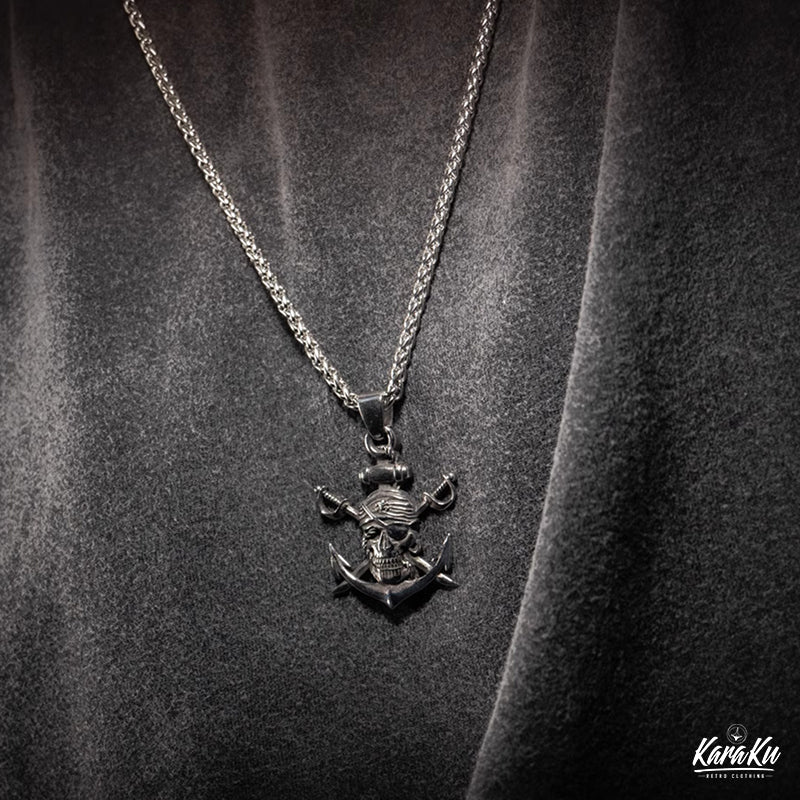Jolly Roger Skeleton Pirate Titanium Necklace - Image 6