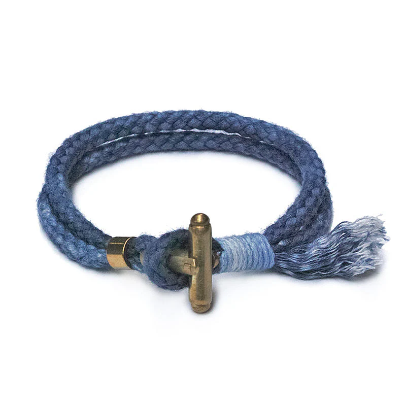 Brass Toggle Clasp & Linen Indigo-Dyed Bracelet - Image 3