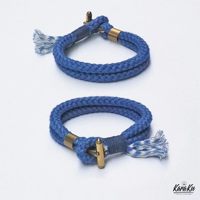 Brass Toggle Clasp & Linen Indigo-Dyed Bracelet - Image 4