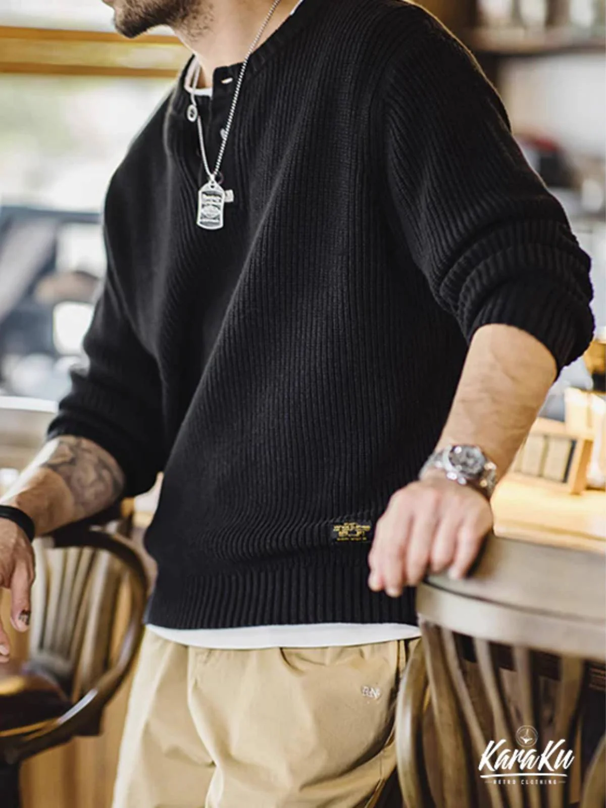 Ribbed Knit Henley Sweatshirt - Image 3