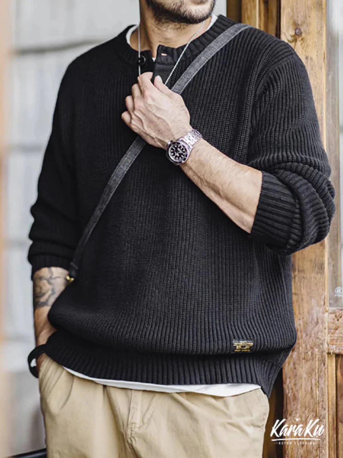 Ribbed Knit Henley Sweatshirt - Image 4