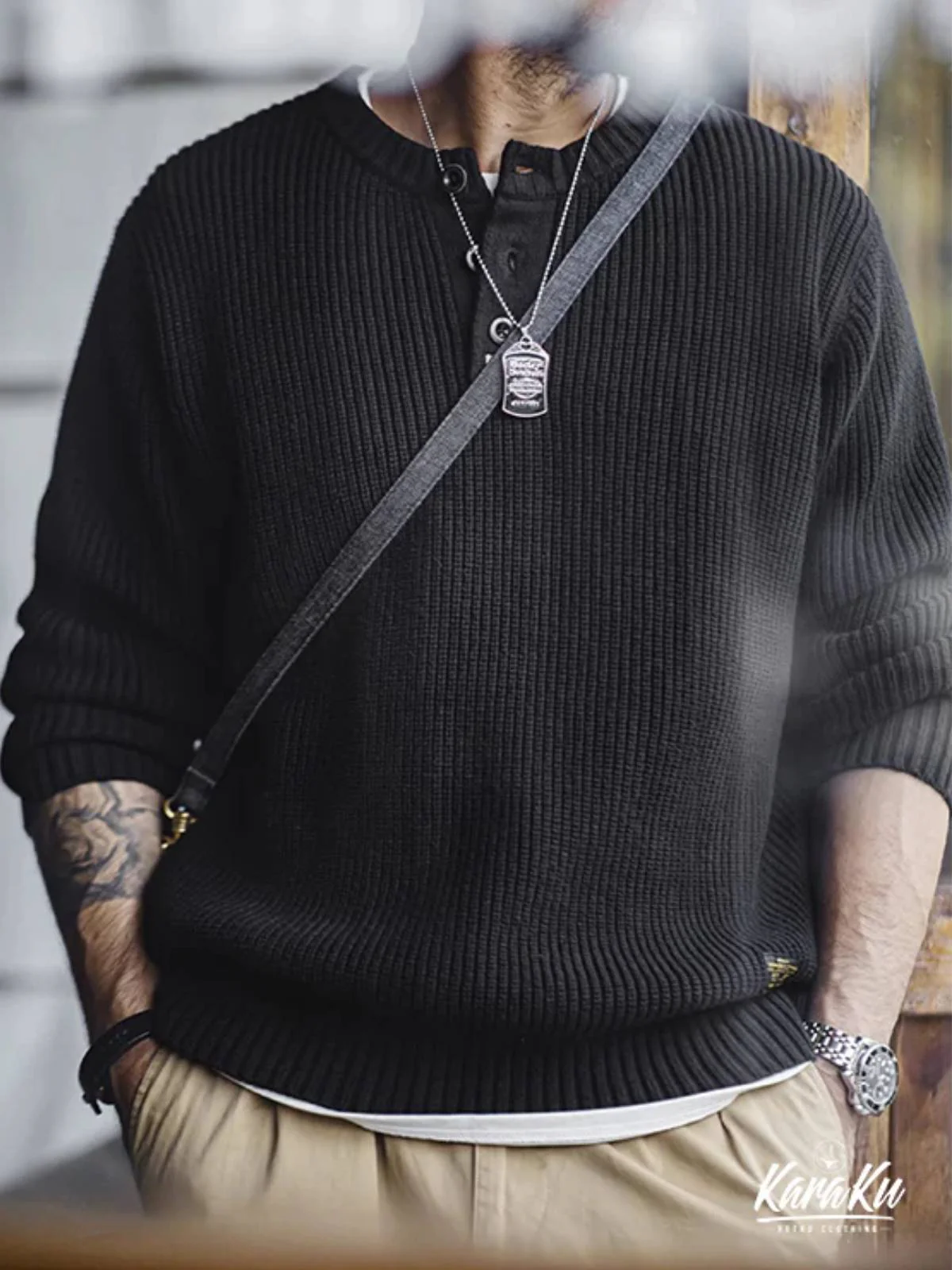 Ribbed Knit Henley Sweatshirt - Image 5