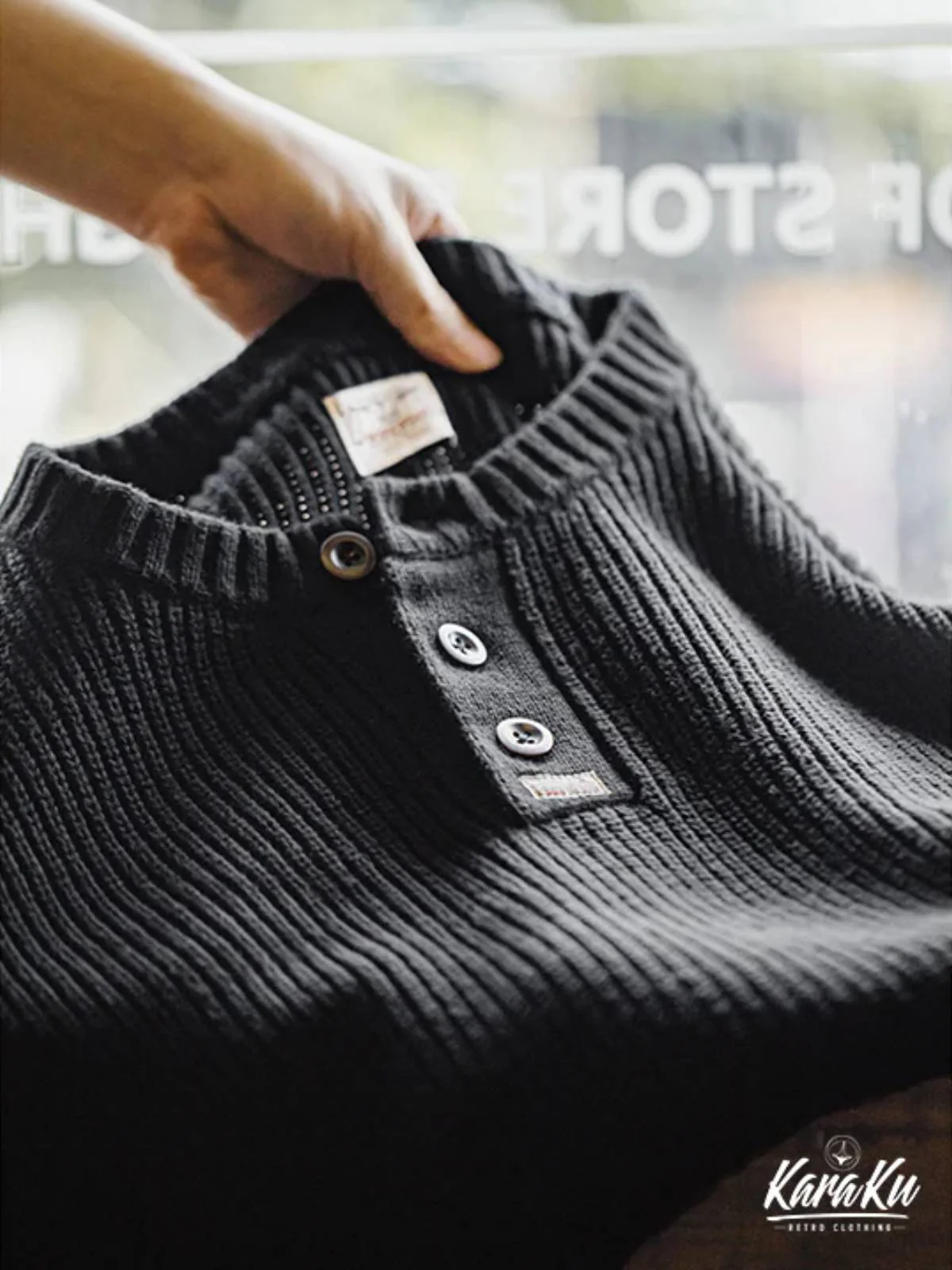 Ribbed Knit Henley Sweatshirt - Image 8