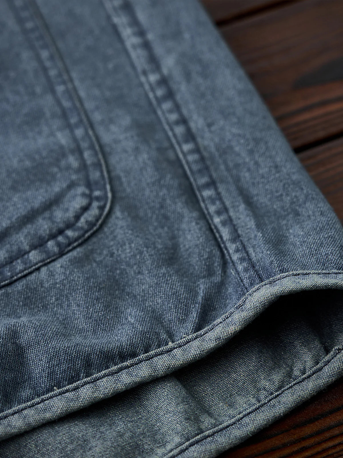 Contrast Button Collarless Denim Jacket - Image 14