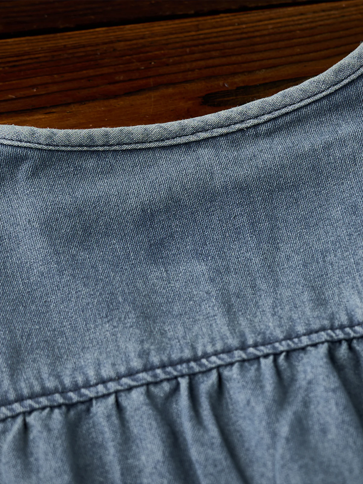 Contrast Button Collarless Denim Jacket - Image 9