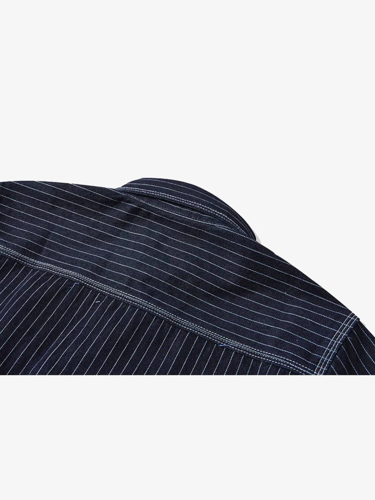 American Casual Style Indigo Stripe Denim Shirt - Image 10