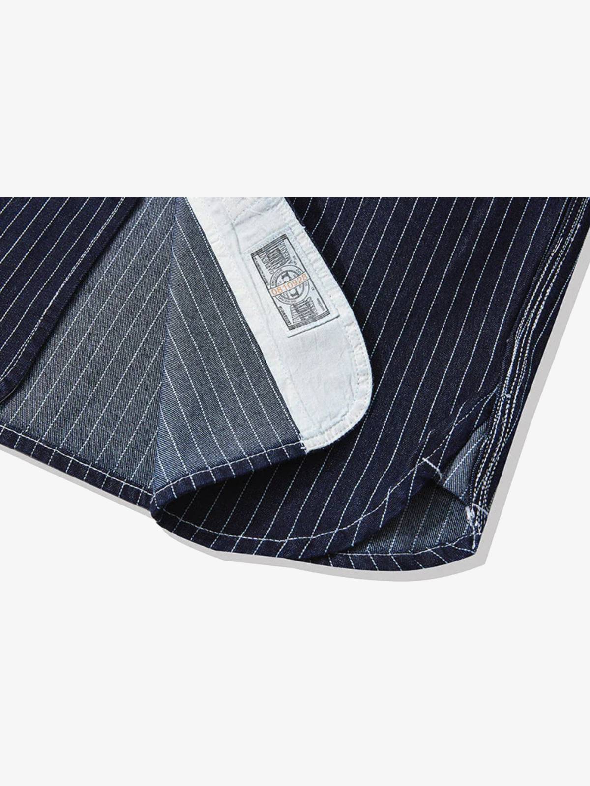 American Casual Style Indigo Stripe Denim Shirt - Image 15