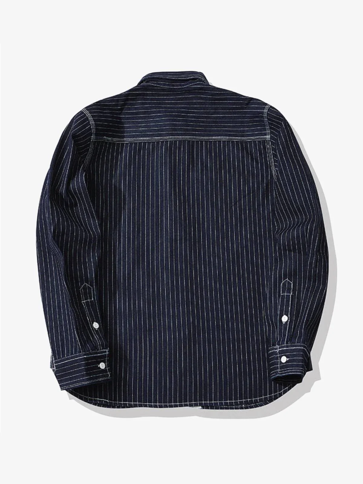 American Casual Style Indigo Stripe Denim Shirt - Image 4