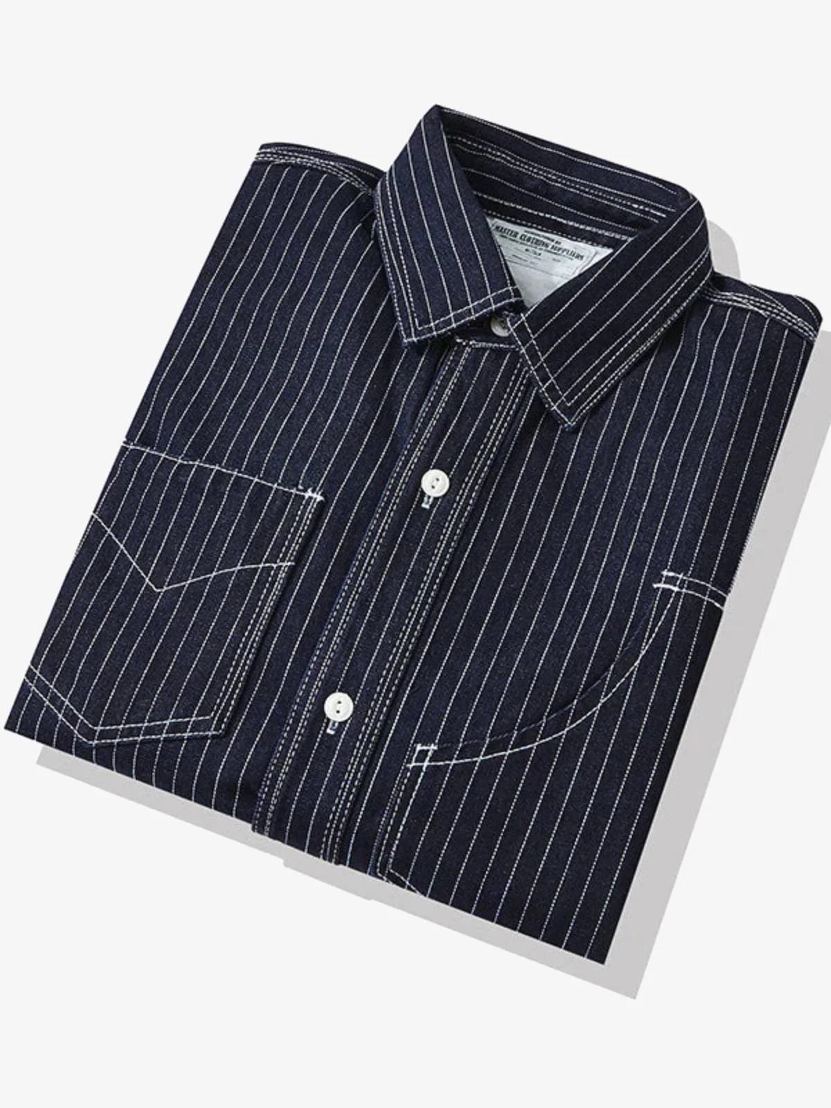 American Casual Style Indigo Stripe Denim Shirt - Image 5