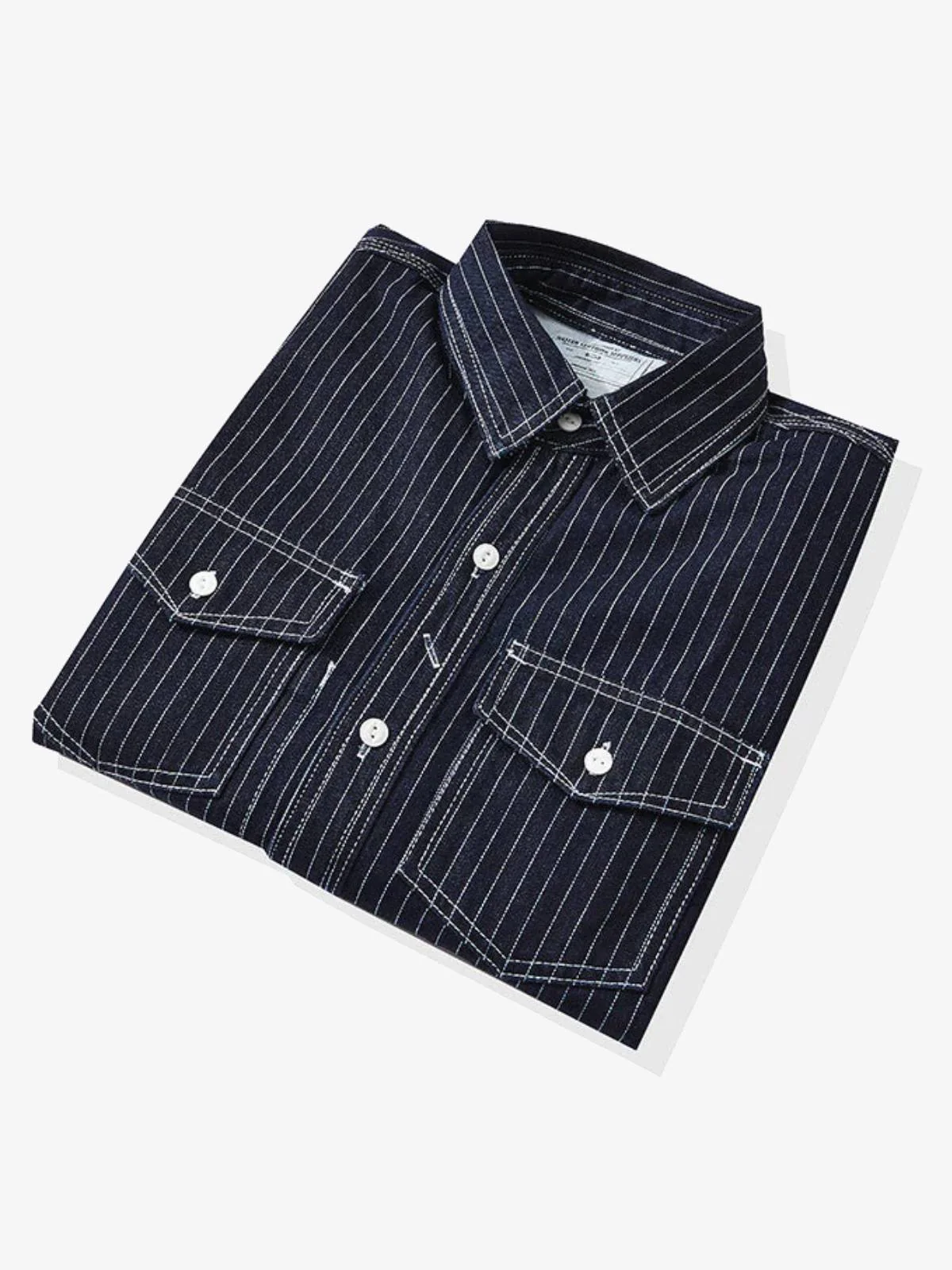 American Casual Style Indigo Stripe Denim Shirt - Image 6