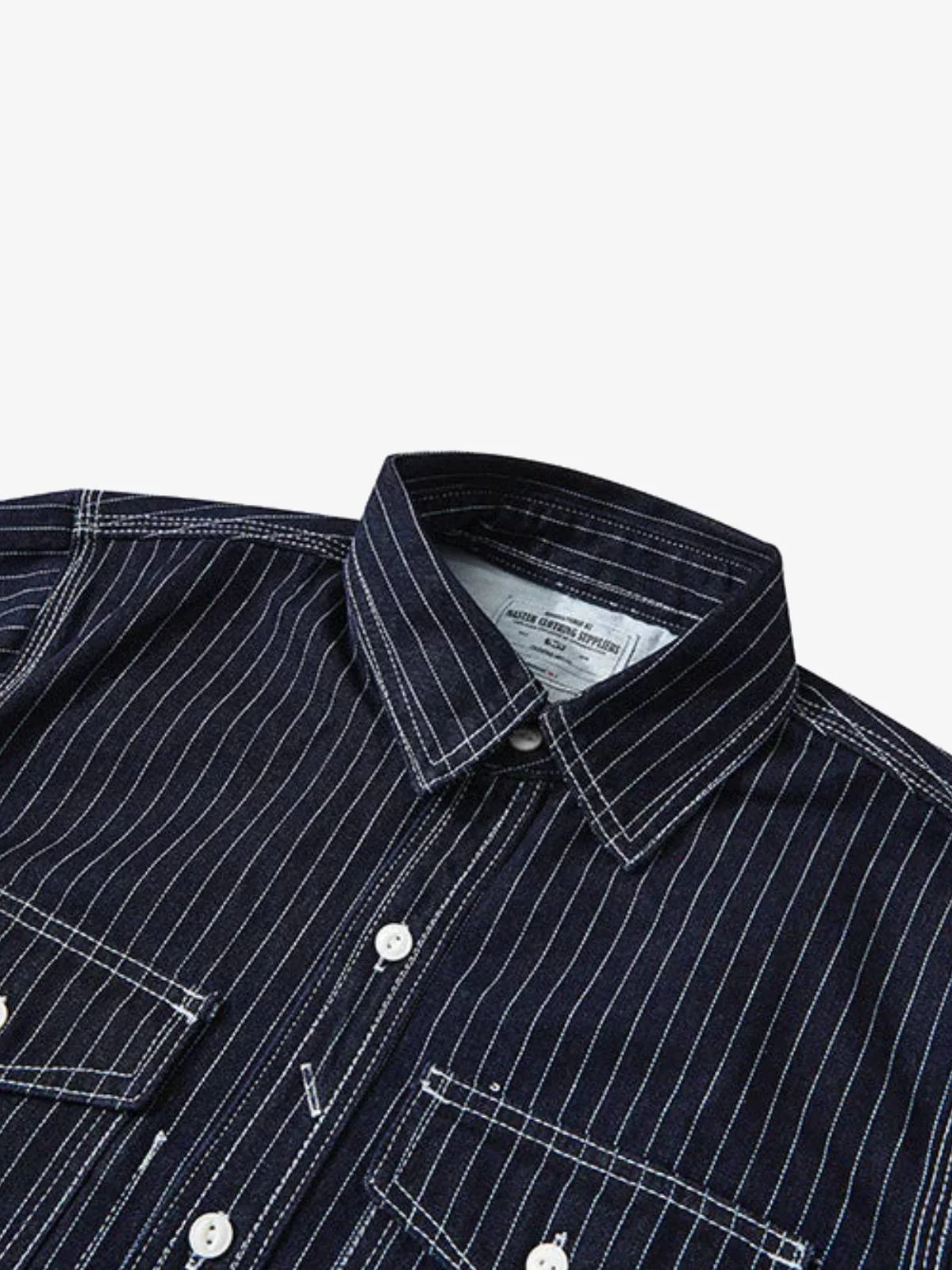 American Casual Style Indigo Stripe Denim Shirt - Image 7