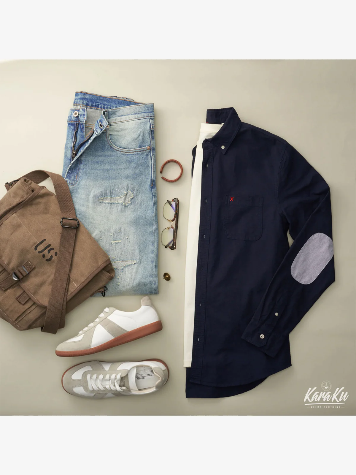 Elbow Patches Oxford Fabric Button-Down Shirt - Image 16