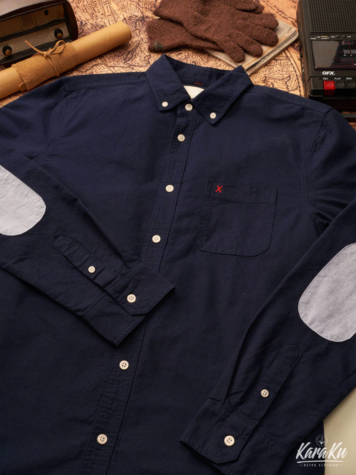 Elbow Patches Oxford Fabric Button-Down Shirt - Image 8