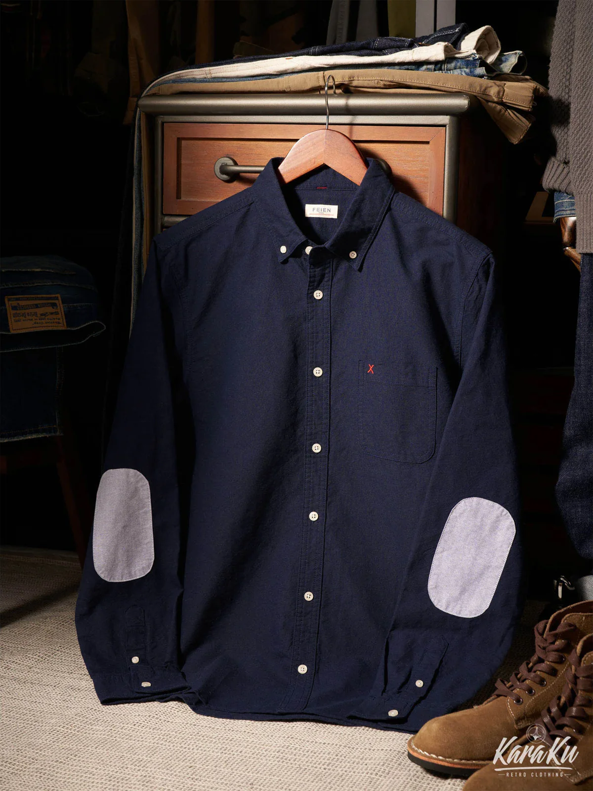 Elbow Patches Oxford Fabric Button-Down Shirt - Image 9