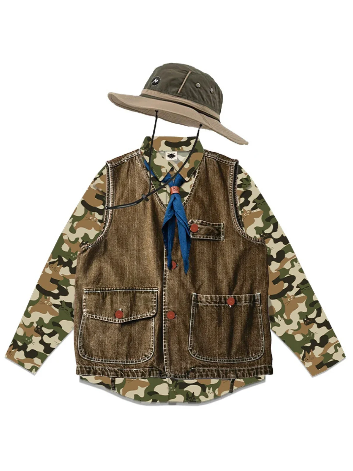 Cat Camouflage Pattern Cotton Work Shirt - Image 11