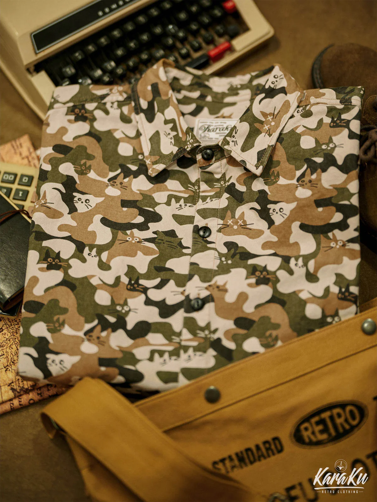 Cat Camouflage Pattern Cotton Work Shirt - Image 3