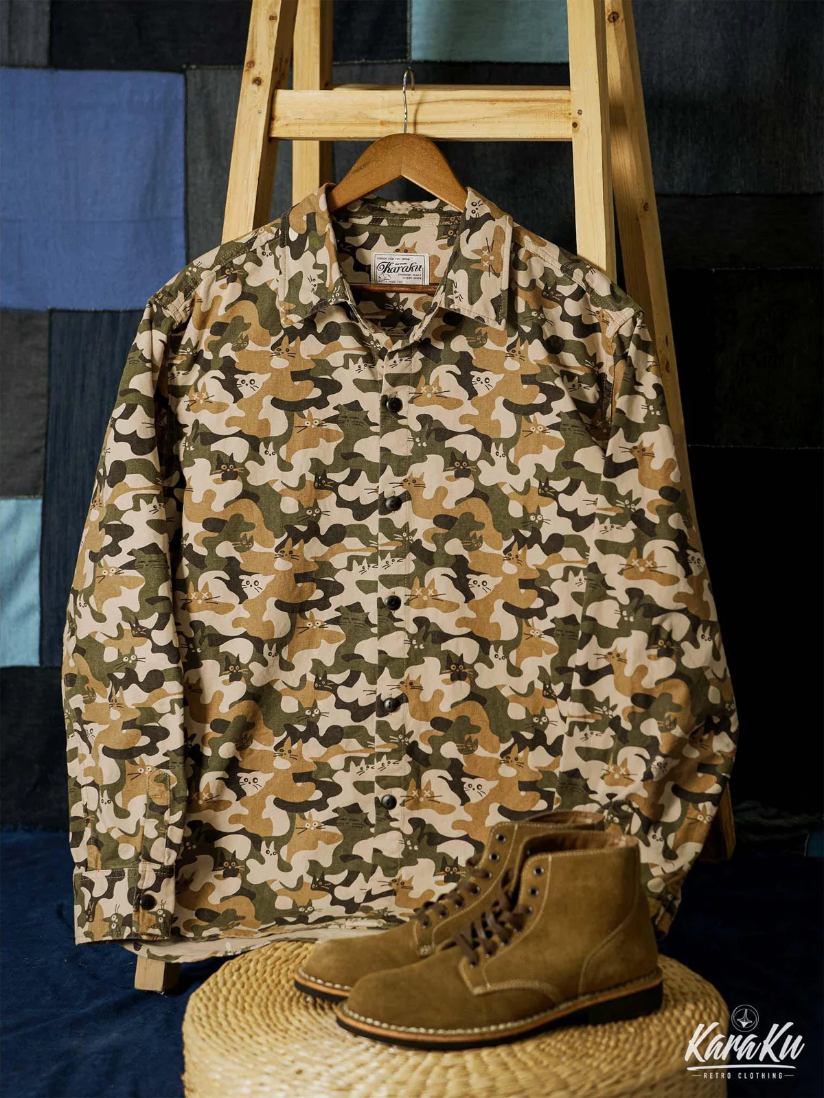 Cat Camouflage Pattern Cotton Work Shirt - Image 4