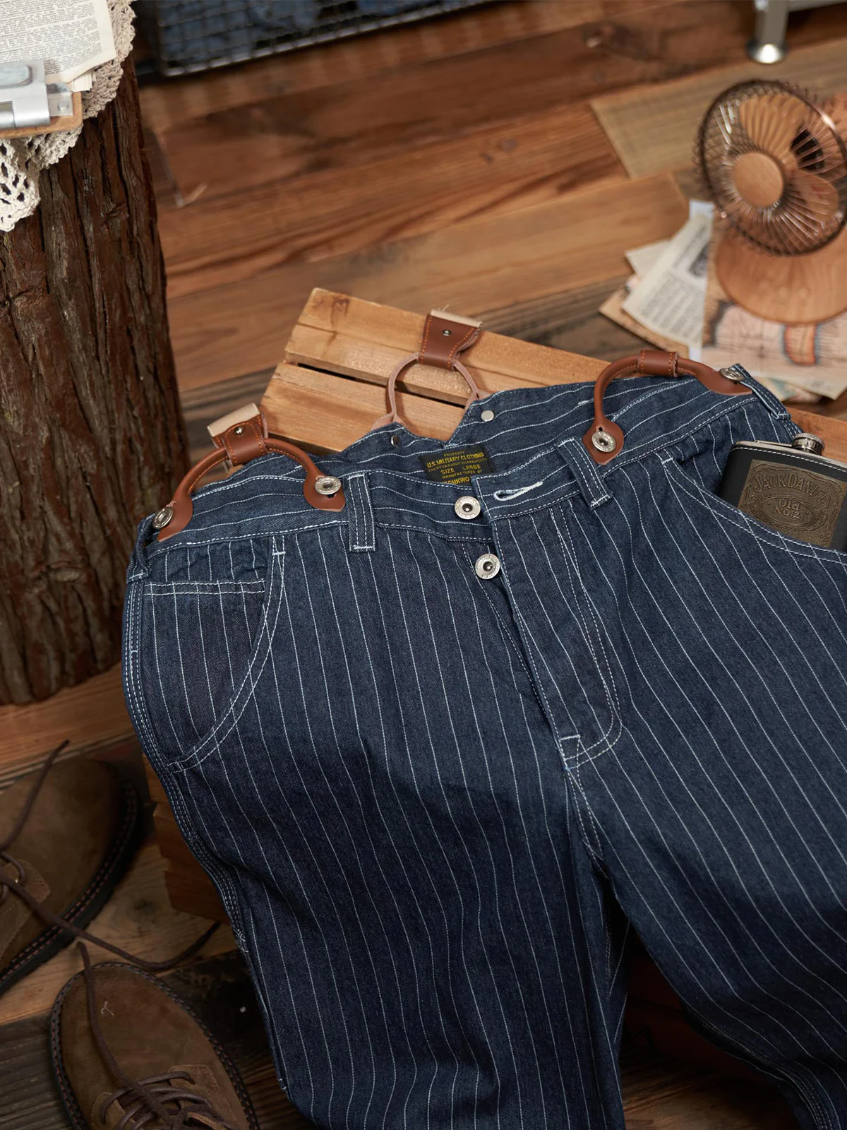 Classic Striped Wabash Suspenders Work Pants - Image 10