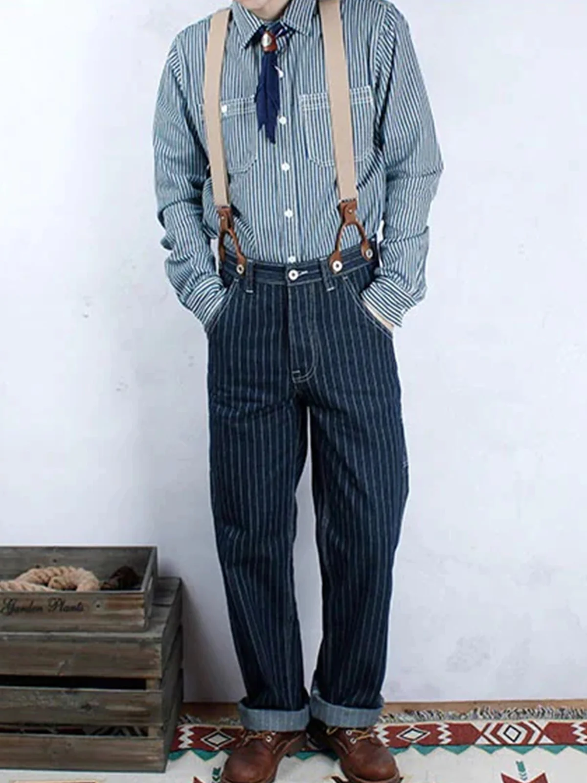 Classic Striped Wabash Suspenders Work Pants - Image 6