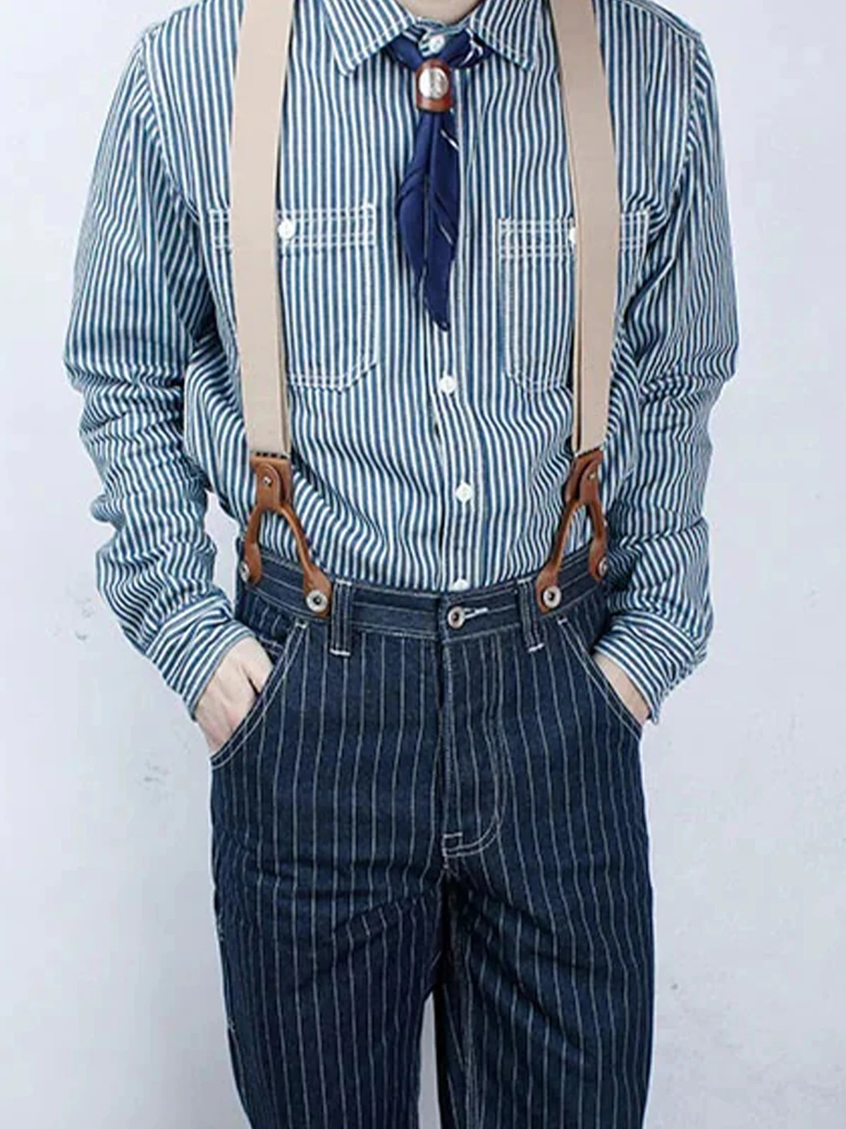Classic Striped Wabash Suspenders Work Pants - Image 8