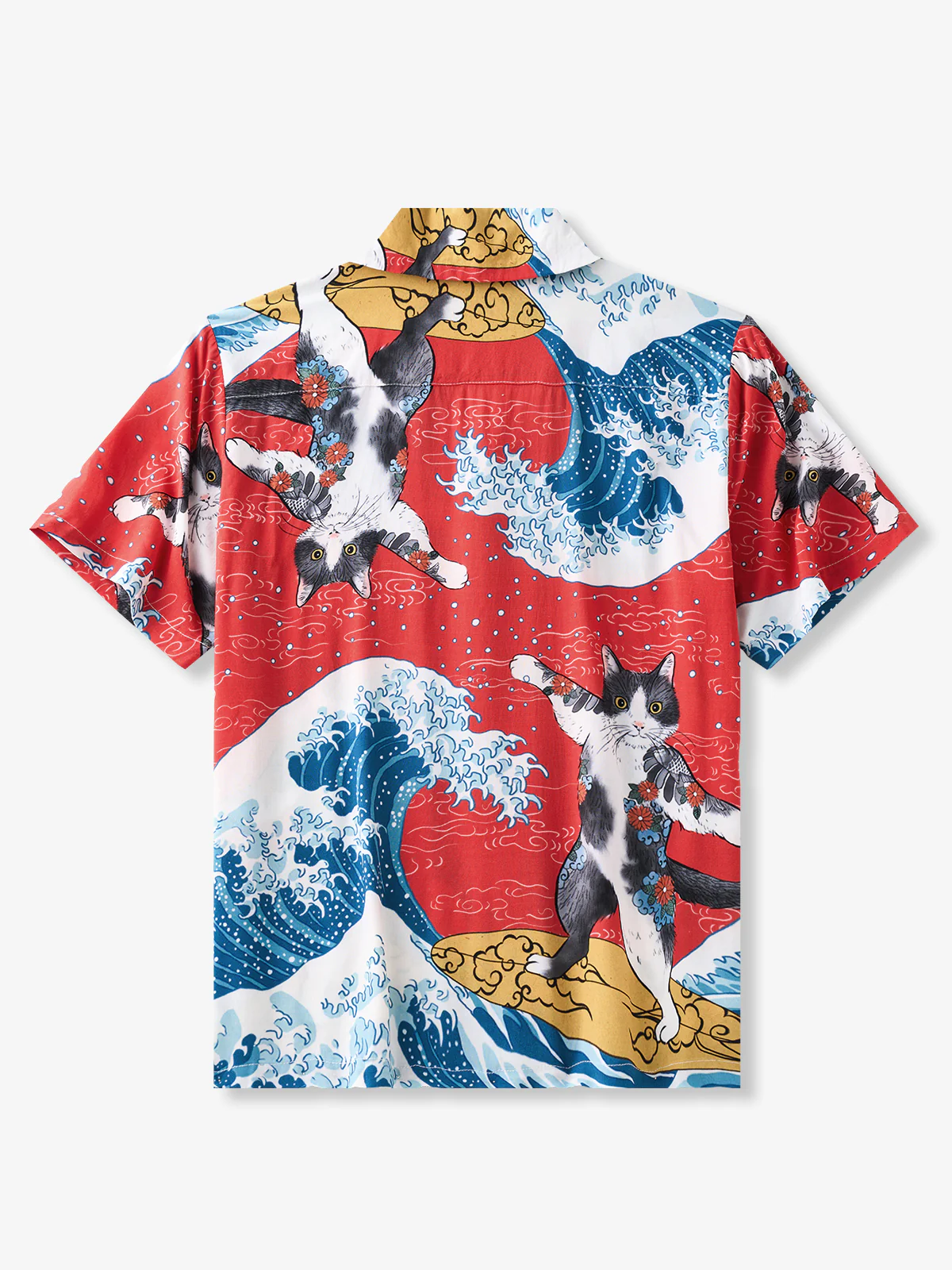 365CAT.ART Surfing Tattooed Cat Cotton Camp Shirt - Image 3