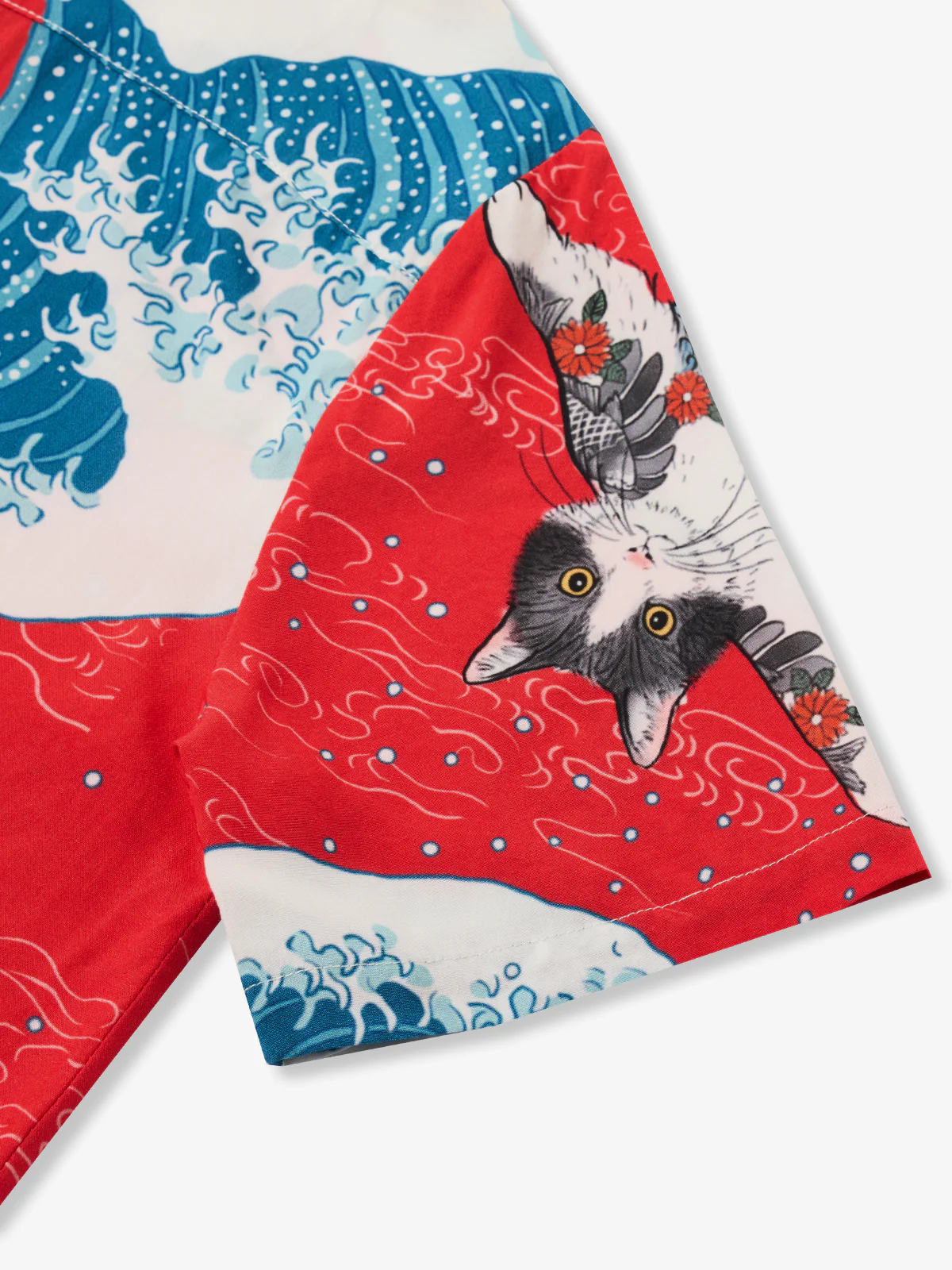 365CAT.ART Surfing Tattooed Cat Cotton Camp Shirt - Image 5