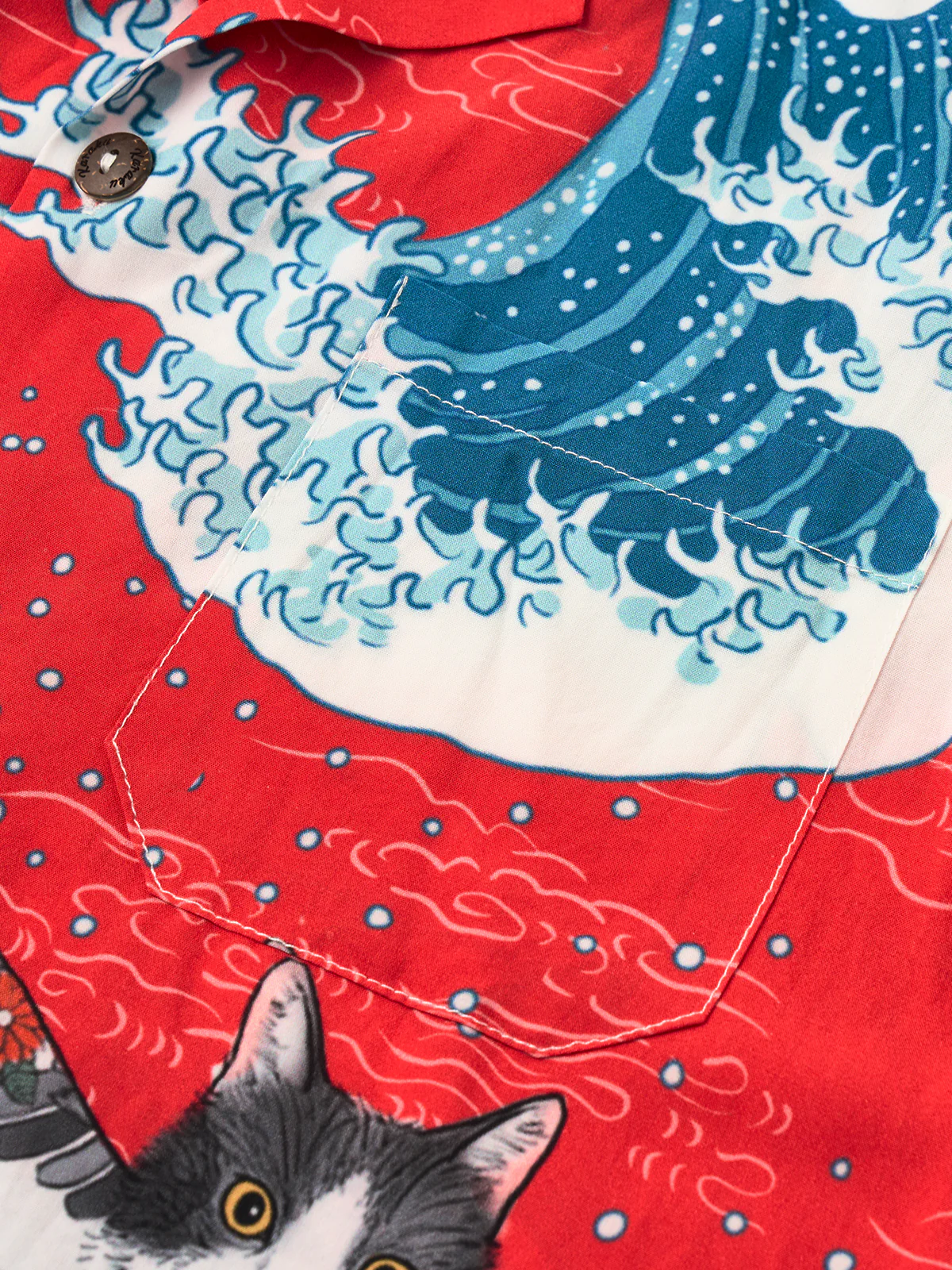 365CAT.ART Surfing Tattooed Cat Cotton Camp Shirt - Image 6