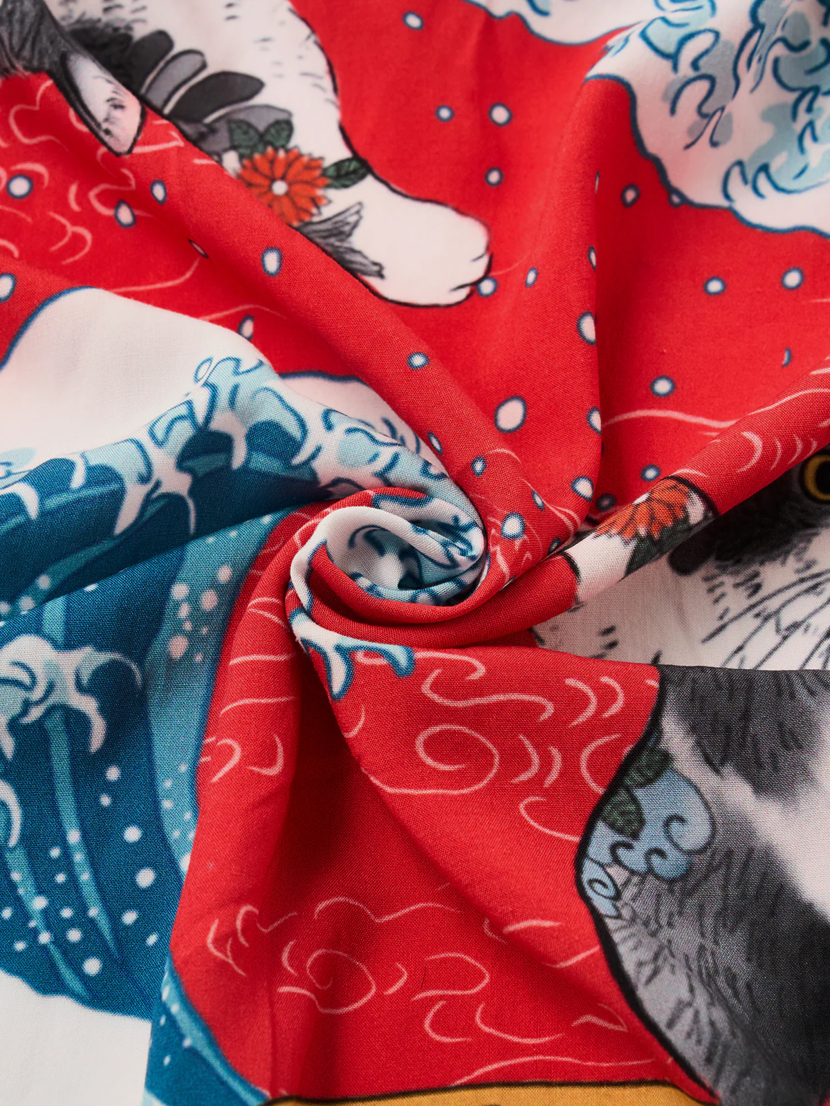 365CAT.ART Surfing Tattooed Cat Cotton Camp Shirt - Image 7