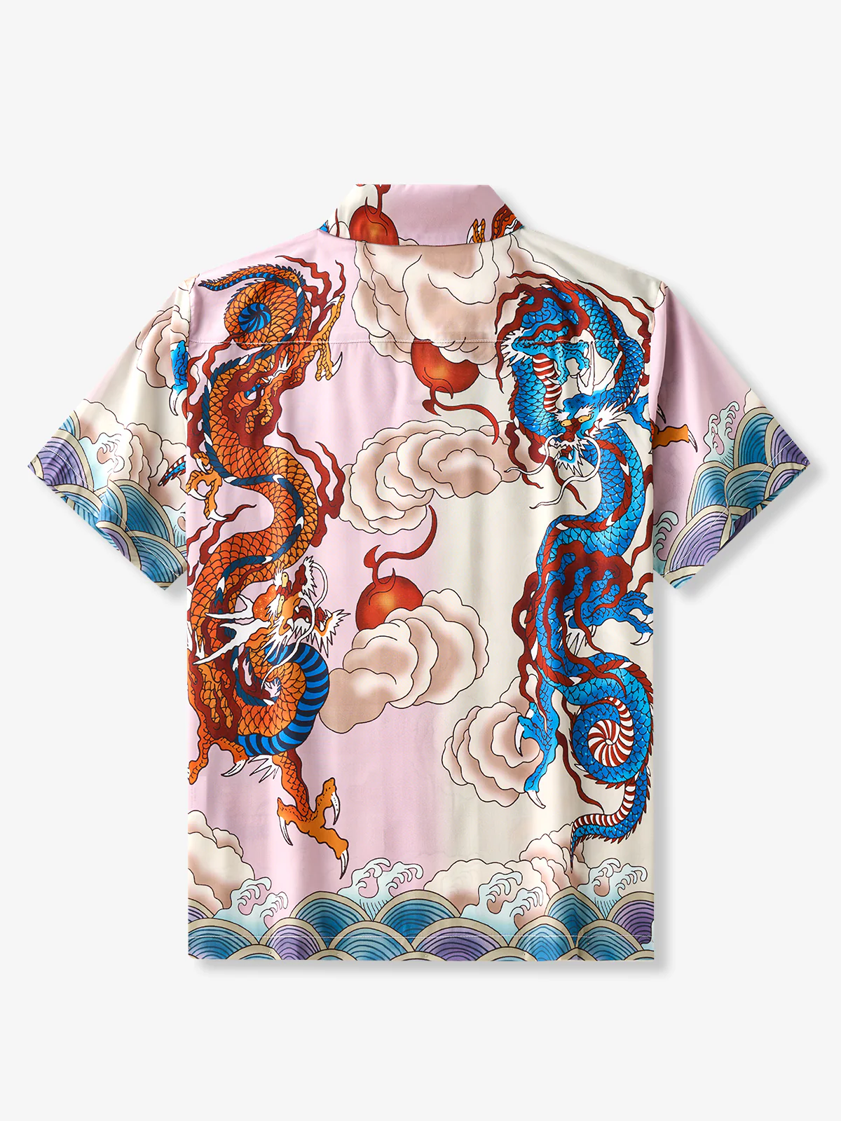 Two Dragons Playing With Pearls Cotton Camp Shirt - Image 3
