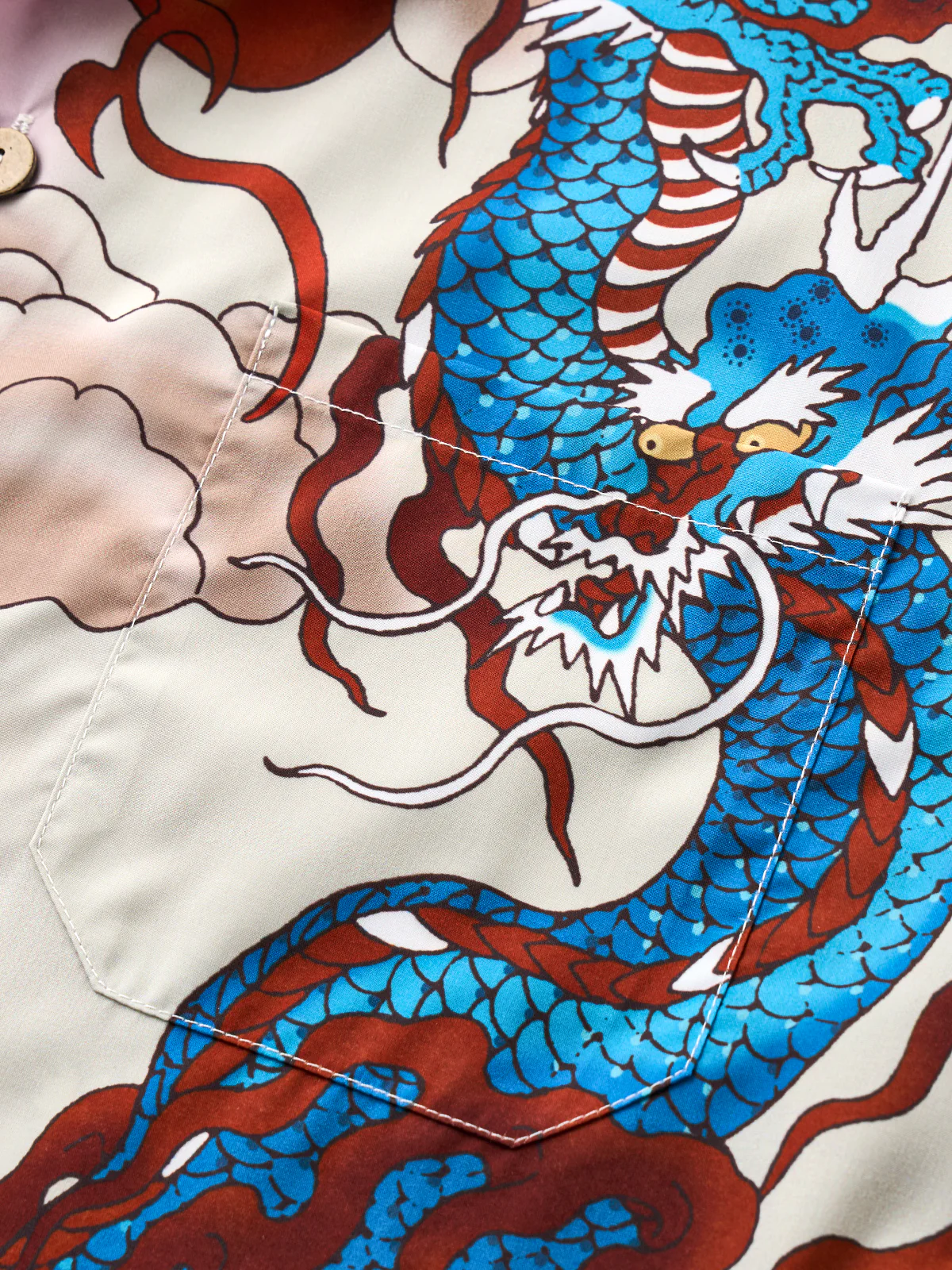 Two Dragons Playing With Pearls Cotton Camp Shirt - Image 7