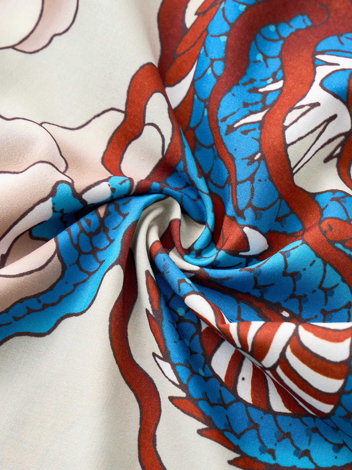 Two Dragons Playing With Pearls Cotton Camp Shirt - Image 8